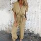Casual V-Neck Tie-Waist Wide-Leg Jumpsuit for Women