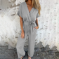 Casual V-Neck Tie-Waist Wide-Leg Jumpsuit for Women