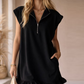 Women's Sleeveless Half-Zip Ruffle Hem Dress with Pockets - Versatile & Comfy
