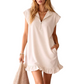 Women's Sleeveless Half-Zip Ruffle Hem Dress with Pockets - Versatile & Comfy