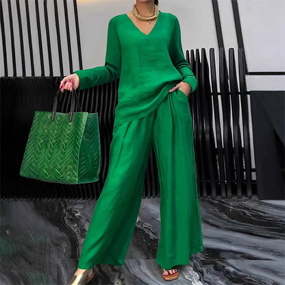 ✨ NEW! Women's V-Neck Lounge Set with Wide-Leg Pants
