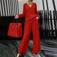 ✨ NEW! Women's V-Neck Lounge Set with Wide-Leg Pants