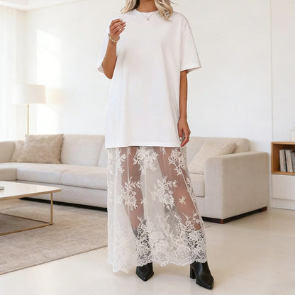 ✨ New Arrival! Modern Layered Tee Dress with Lace - Effortlessly Chic! ✨