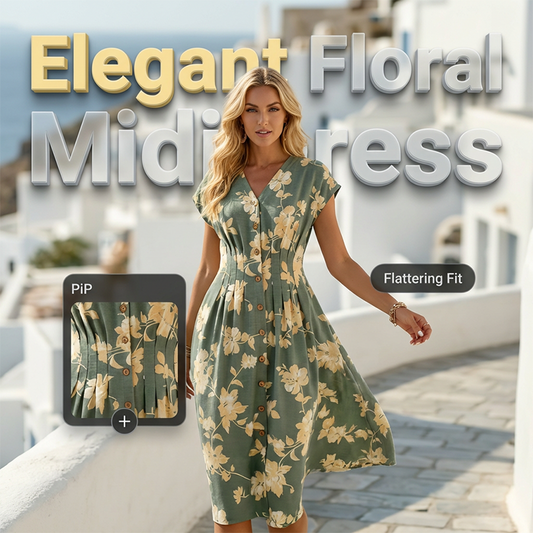 ✨ Spring/Summer Must-Have! V-Neck Floral Button-Down Midi Dress - Elegant & Chic! ✨