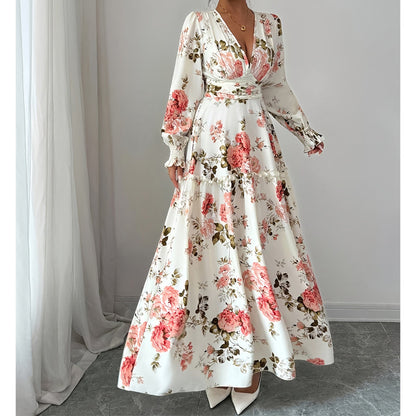 🌹 Vintage Rose Print V-Neck Maxi Dress - Romantic Elegance, Goddess Vibe! 🌹