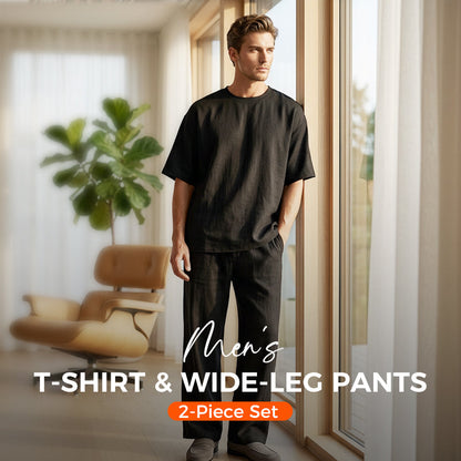 📢📢39% OFF !! ⏰Men's T-Shirt & Wide-Leg Pants 2-Piece Set