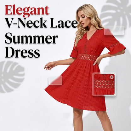 ✨Flash Sale! Elegant V-Neck Lace Dress 🏖️ Your Summer Vacation Essential!
