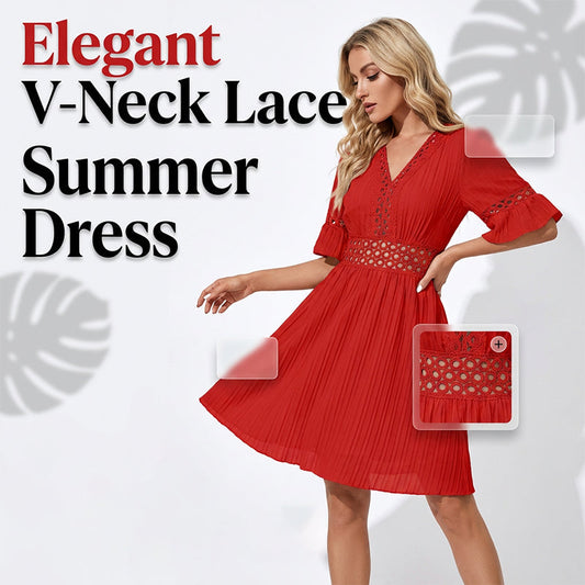 ✨Flash Sale! Elegant V-Neck Lace Dress 🏖️ Your Summer Vacation Essential!