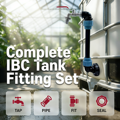 Adapter set for IBC tanks – riser, zinc alloy tap (3/4"), PE hose & elbow fittings – ideal for the garden & home💧🏡