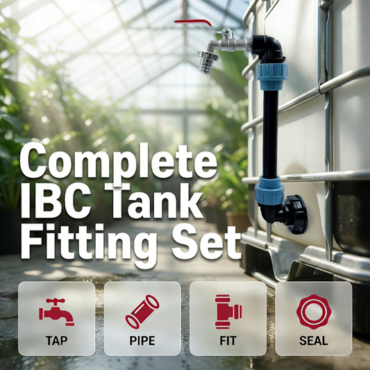 Adapter set for IBC tanks – riser, zinc alloy tap (3/4"), PE hose & elbow fittings – ideal for the garden & home💧🏡