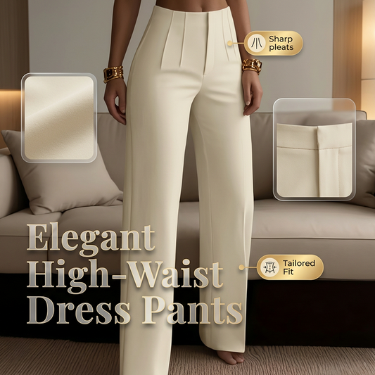 Women's Elegant Pleated Wide-Leg Suit Pants - High-Waist, Flowy & Versatile