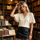 Limited Offer! ✨Women's Jacquard V-Neck Butterfly Sleeve Top🦋Elegant & Versatile!