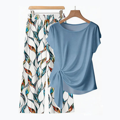 Women's Side-Tie Top & Patterned Pants Set