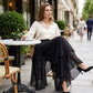 Women's asymmetrical chiffon pants with wide legs