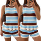 🌸 Women’s Sleeveless Peplum Top & High-Waist Shorts Striped Knit Set