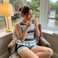 🌸 Women’s Sleeveless Peplum Top & High-Waist Shorts Striped Knit Set
