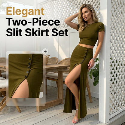 ✨ Women’s Short Sleeve Top & Slit Midi Skirt Set – Effortless Chic & Summer Ready