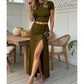 ✨ Women’s Short Sleeve Top & Slit Midi Skirt Set – Effortless Chic & Summer Ready