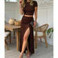 ✨ Women’s Short Sleeve Top & Slit Midi Skirt Set – Effortless Chic & Summer Ready