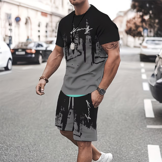 👕🔥 Men's Graphic Print T-Shirt & Shorts Set – Casual Streetwear Summer 2-Piece Outfit