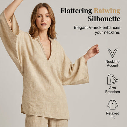 ☀️👗 Women's Summer Slouchy Loose Fit Pants Set – Batwing Sleeve Top & V-Neck Two-Piece Outfit