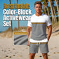 🏖️👕 Men's Summer Color-Block Sportswear Set – Breathable Athletic T-Shirt & Drawstring Shorts 2-Piece Outfit
