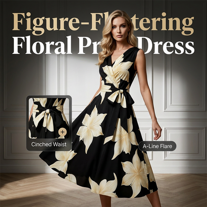 🌸 Women's Sleeveless Floral Print Dress – A-Line, Breathable & Figure-Flattering