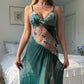 Women's Sexy Floral V-Neck High Slit Sheer Panel Dress