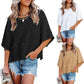 Women's Flare Sleeve Loose Fit T-Shirt – Solid Color Patchwork Casual Top for Women