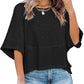 Women's Flare Sleeve Loose Fit T-Shirt – Solid Color Patchwork Casual Top for Women