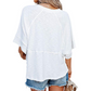 Women's Flare Sleeve Loose Fit T-Shirt – Solid Color Patchwork Casual Top for Women