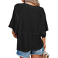 Women's Flare Sleeve Loose Fit T-Shirt – Solid Color Patchwork Casual Top for Women