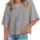Women's Flare Sleeve Loose Fit T-Shirt – Solid Color Patchwork Casual Top for Women