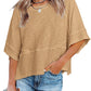 Women's Flare Sleeve Loose Fit T-Shirt – Solid Color Patchwork Casual Top for Women