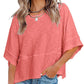 Women's Flare Sleeve Loose Fit T-Shirt – Solid Color Patchwork Casual Top for Women