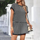 Crew Neck Striped Top & Elastic Waistband Shorts Set