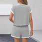 Crew Neck Striped Top & Elastic Waistband Shorts Set