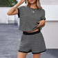 Crew Neck Striped Top & Elastic Waistband Shorts Set