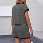Crew Neck Striped Top & Elastic Waistband Shorts Set