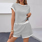 Crew Neck Striped Top & Elastic Waistband Shorts Set