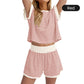 Crew Neck Striped Top & Elastic Waistband Shorts Set