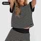 Crew Neck Striped Top & Elastic Waistband Shorts Set