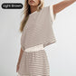 Crew Neck Striped Top & Elastic Waistband Shorts Set